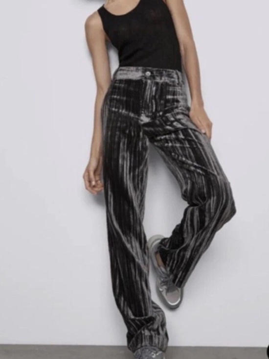 Zara Pants - NWOT Zara Crushed Velvet Trousers High-Waist Wide-Leg Pants Size Small